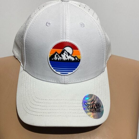 Wild Wear Men's White Sunrise Mountain 6 Panel Mesh Snapback Trucker Cap Hat - Picture 1 of 7